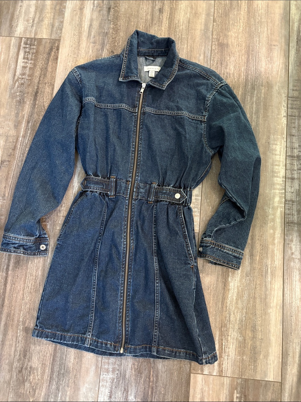 Top shop denim zip front long sleeve dress
